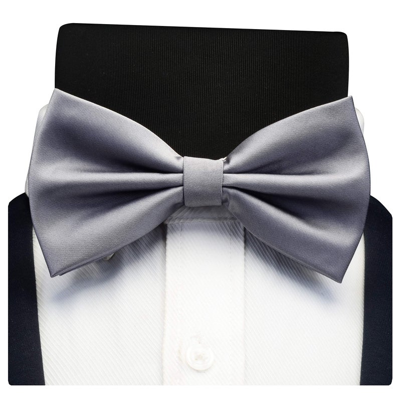 GUSLESON Mens Dark Gray Bow Tie Solid Pre-tied Bowtie and Pocket Square Cufflink Set (0570-21) - Image 3